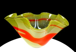 Bohemian Czech Studio Art Glass Muted Yellow And Orange 6 3/4" Handkerchief Vase - Picture 1 of 8