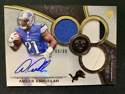 2015 AMEER ABDULLAH ROOKIE TOPPS  TRIPLE JERSEY RELIC  AUTO #/99 PATCH RPA - Image 1 of 2