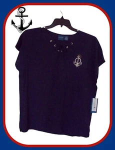NWT Medium CARIBBEAN JOE Navy Anchor Boating Shirt Pullover Blouse Tunic Top  - Picture 1 of 6