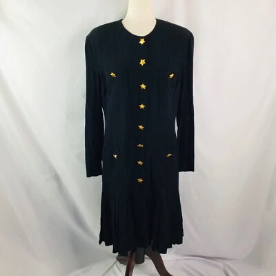 Escada Dress Vintage Size 42 Margaretha Ley Black Gold Star Buttons 1980s Iconic - Image 1 of 4