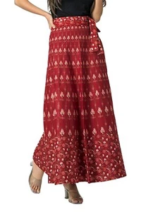 Cotton Women's Casual/Comfort Printed Wrap Around Skirt Maroon 1 Pcs - Picture 1 of 4