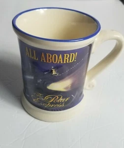 The Polar Express “All Aboard” Blue Coffee Mug Cup Warner Bros 14oz Embossed - Picture 1 of 5