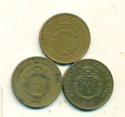 3 DIFFERENT 100 COLONES COINS from COSTA RICA - 1995, 2000 & 2007 (3 TYPES) - Image 1 of 2