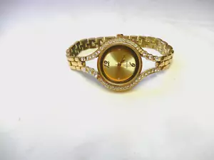 Vintage Ladies Goldtone Diamante Rhinestones Quartz Watch = WORKS!! - Picture 1 of 8