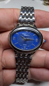 Steel By Design Watch Women 30mm Silver Tone Oval Blue Dial New Battery 7" - Picture 1 of 7