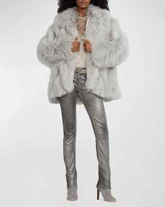 Ralph Lauren Collection Chevron Mongolian Lamb Shearling Coat Size 2 NWT Grey - Picture 1 of 9