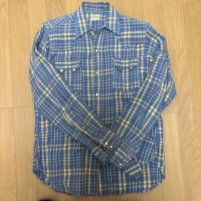 仓库法兰绒西部衬衫格子蓝色 38 码日本二手 — 第 1/4 张图片