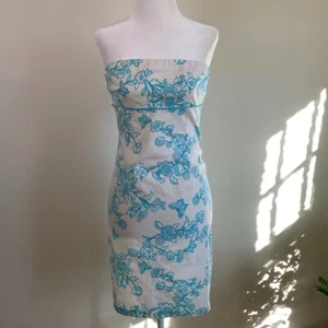 90s Y2K Strapless Floral Mini Cotton Sun Dress Small Blue Cottage Fairy - Picture 1 of 10