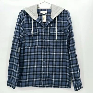 Aeropostale long sleeve plaid hooded flannel shirt style 3854 blue men Small NWT - Picture 1 of 7