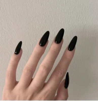 Black False Nails Almond Coffin Stiletto Shape Cyber Goth Metal Dark Contrast - Image 1 of 2