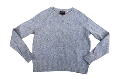 SUPERDRY Premium Wool Blend Sweatshirt LG Women's Fuzzy Grey Crew Sweater - Image 1 of 4