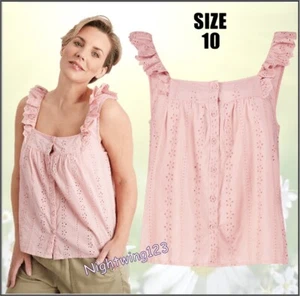 TU Size 10 Peach Pink Broderie Lace Frill Vest Top Sleeveless Blouse Loose Fit - Picture 1 of 13