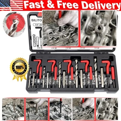 131PCS SAE Thread Repair Kit Reparación de Roscas SAE HSS Perforar Helicoil 1/4" - Изображение 1 из 4