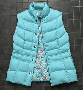 Womens Lilly Pulitzer Blue Lauren Puffer Duck Down Feather Vest Sz XS Lined - Picture 1 of 19