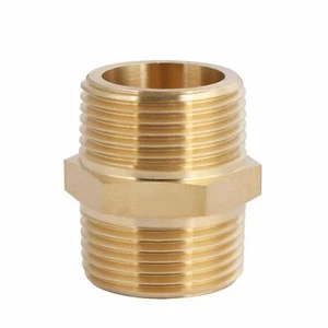 U.S. Solid 1pc Brass Pipe Fitting, Hex Nipple, MNPT 1" x MNPT 1" - Picture 1 of 5
