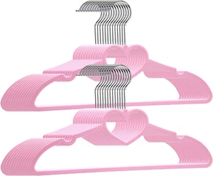 Pink Ultra Thin Plastic Hangers 20 Pack with 360° Swivel Hook - Space Saving - Picture 1 of 7