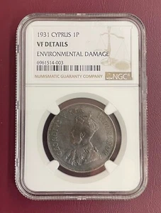 1931 Cyprus One Piastre – NGC VF Details – Rare George V Coin – British Colonial - Picture 1 of 2