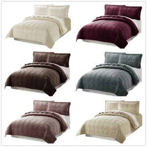 3-Piece Micromink Box Quilted Bedspread Set King Size with Pillow Sham Soft Cozy - Picture 1 of 57