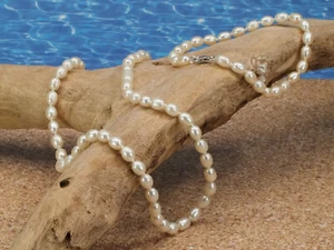 Perlenkette "White Rice" + Armband Süßwasserperlen weiß, Neu; K91 8 - Bild 1 von 4