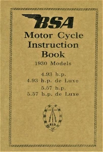 BSA Book Sloper 1930 Side Valve 4.93 5.57 De luxe Reprinted Instruction Manual - Picture 1 of 4