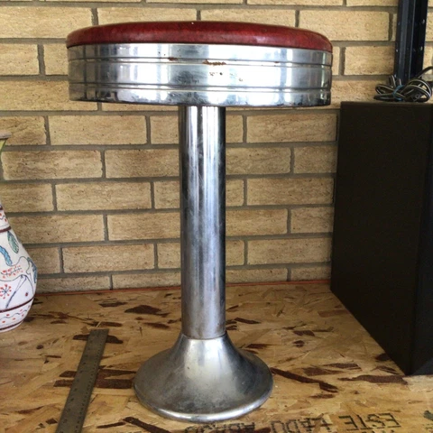Vintage 1950s/60s SHORT 19" Bar Stool Diner Chrome Ice Cream Parlor  soda shop Cover