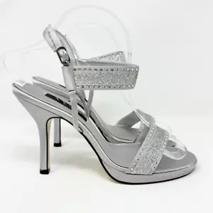 Sandalo Nina New York argento tacco con cinturino strass borchie metalliche plateau 7,5 - Foto 1 di 15