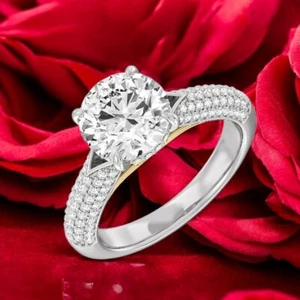 14K Multi Tone Gold 3 Ct Round Cut Diamond Ring IGI Certified Lab Created - Picture 1 of 12