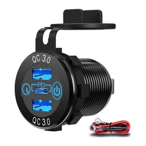 Dual QC 3.0 USB + PD Type-C Fast Car Charger Socket Adapter Power Outlet 12V/24V - Picture 1 of 7