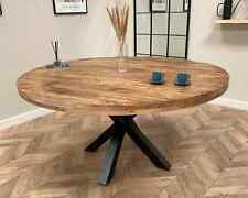Sara Luxury Round Solid Mango Wood 1.5m Dining Table with Black Metal Legs
