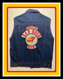 Gilet denim vintage Burger King Marketing Team anni '80 Miami da uomo L logo cattivi ragazzi - Foto 1 di 24