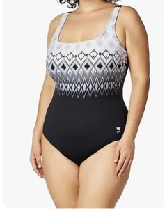 Traje de baño para mujer TYR Baltic Stripe Aqua Controlfit (TAQBS7A), talla 10, negro, gris - Imagen 1 de 1