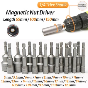 1/4" Hex Shank Magnetic Nut Driver 5-19mm Impact Power Drill Bit Socket Adaptors - Picture 1 of 31