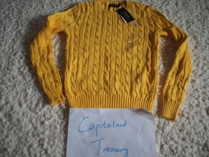 Neu mit Etikett Polo Ralph Lauren Damenpullover Baumwolle Zopfmuster Größe XS gelb - Bild 1 von 7