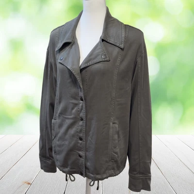 NICOLE MILLER Jacket Women Medium Olive Stretch Twill Lightweight Drawstring Hem - Image 1 of 4