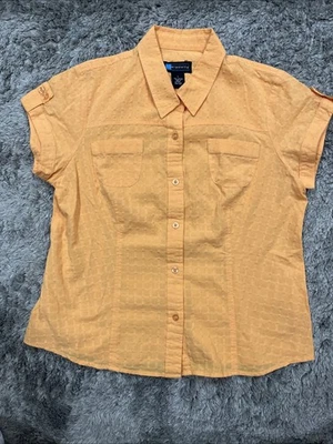Blusa Top Mujer Manga Corta Botón Frontal Talla Grande Naranja RELATIVIDAD Algodón Foto 1 de 4