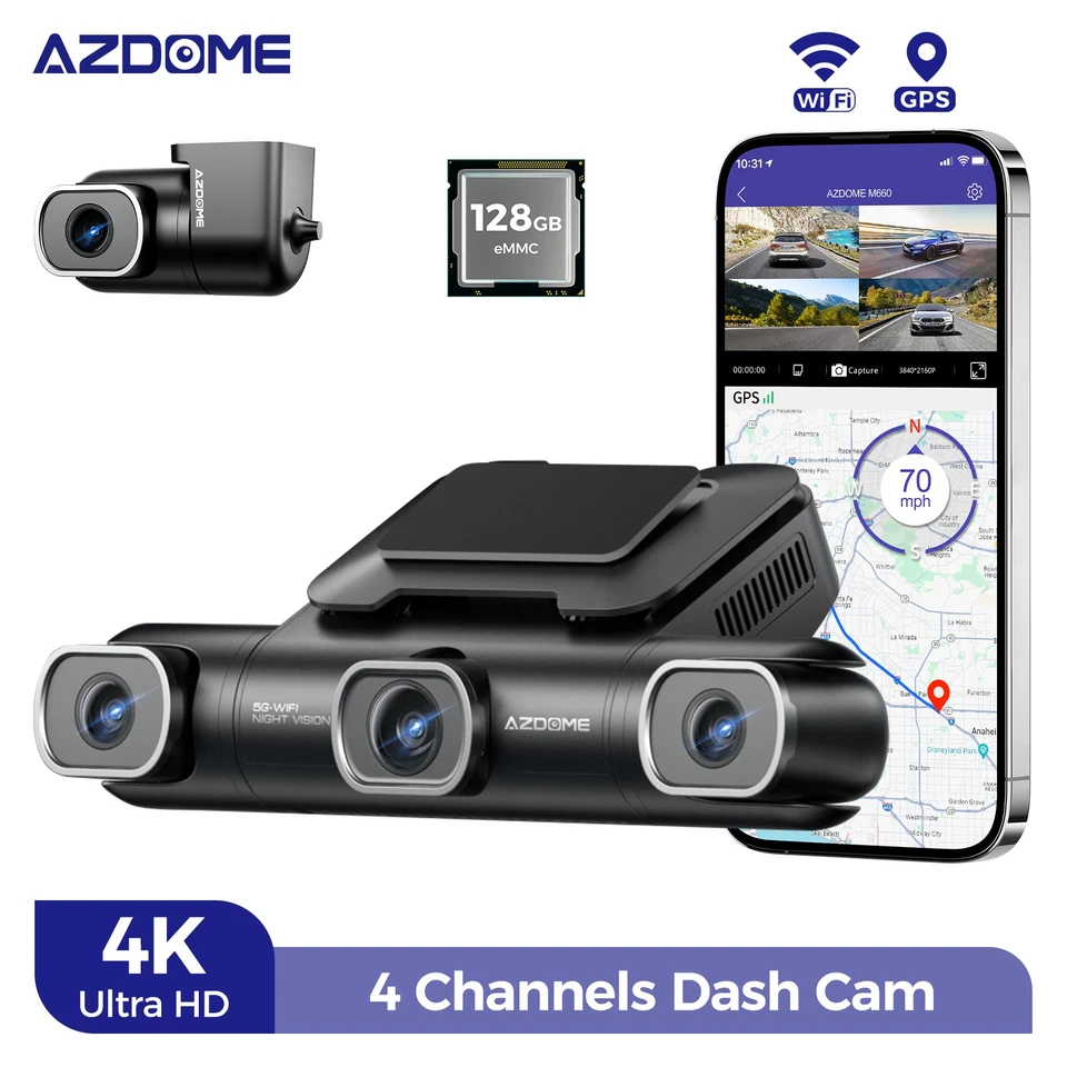 AZDOME 4K Dash Cam 5GHz Wi-Fi GPS Dash Camera Parking Mode G-Sensor w/128GB eMMC