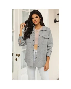 Azura Exchange Quilted Shirt Jacket Women Gray - Foto 1 di 24
