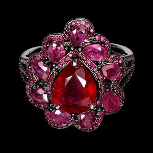 925 Sterling Silver Ring Pear Ruby 10x7mm Natural Gemstone Jewelry Size 7.5 - Picture 1 of 13