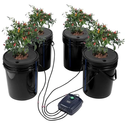 DWC Hydrokultur-Anbausystem Tiefwasserkultur 20L 4x Eimer mit Luftpumpe - Bild 1 von 4