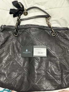 Authentic Lanvin Black Leather Diamond Stitch Bow Tie Tote - Picture 1 of 15