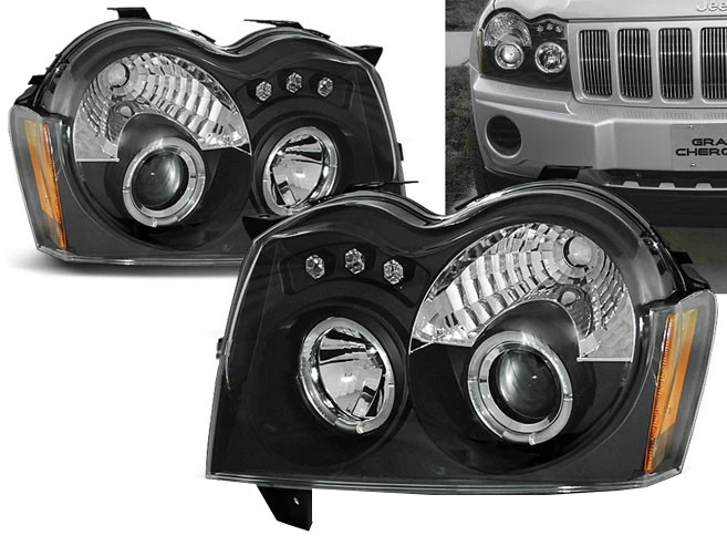 Faros para Chrysler Jeep Grand Cherokee 2005 2006-2008 Angel Eyes Negro LHD Foto 1 de 1