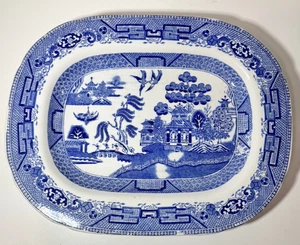 W. Ridgway & Co Halbporzellan Blue Willow überbackene längliche Teller Schale England 9,5" - Bild 1 von 8