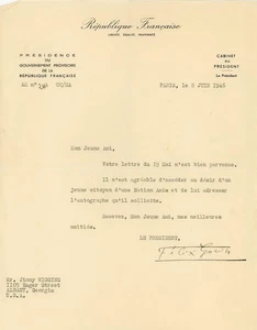 Félix Gouin-1946 TLS en francés (PM que sucedió a De Gaulle) - Imagen 1 de 1