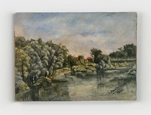 1944 Oil Painting On Wood Landscape Scene South Of France. Signed. - Bild 1 von 7