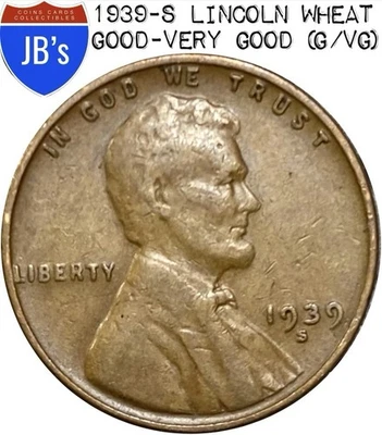 Centavo Lincoln Wheat 1939-S 1 c - circulado bueno/muy bueno (en muy buen estado) Foto 1 de 4