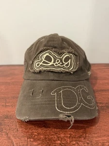 Vintage Dolce & Gabbana Distressed Logo Cap Hat Brown Biker y2k - Picture 1 of 4