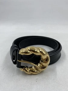 Gucci Black Solid Gold Buckle Leather Dress Belt - Picture 1 of 7