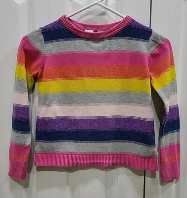 Suéter GAP Niños 100% Algodón Niñas M 8 Rayas Locas Rosa Púrpura Colorido Tejido Foto 1 de 4