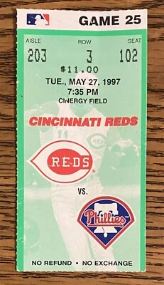 Reds Phillies Ticket Stub Curt Schilling Complete Game Win Deion Sanders Triple￼ - Image 1 of 2