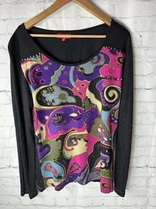 Rene Derhy Women's Sequin Black Pink Purple Wool Blend Top Size Large UK 14 - Picture 1 of 9